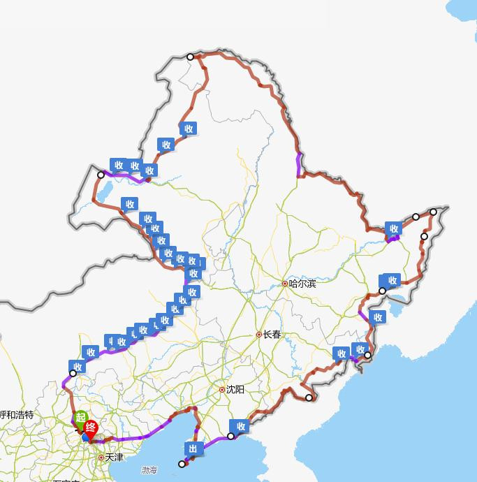 图一:内蒙古,黑龙江,吉林,辽宁边界自驾游线路图(顺时针方向)