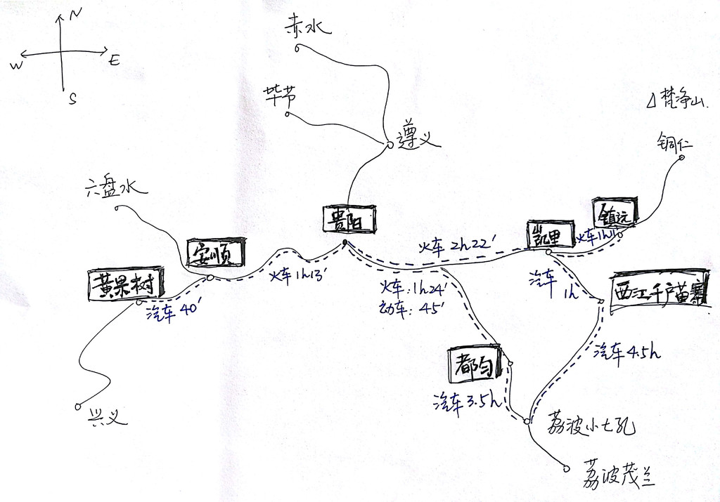 【最新最实用】贵州(黄果树,凯里,镇远)含原创手绘地图,广州高铁往返