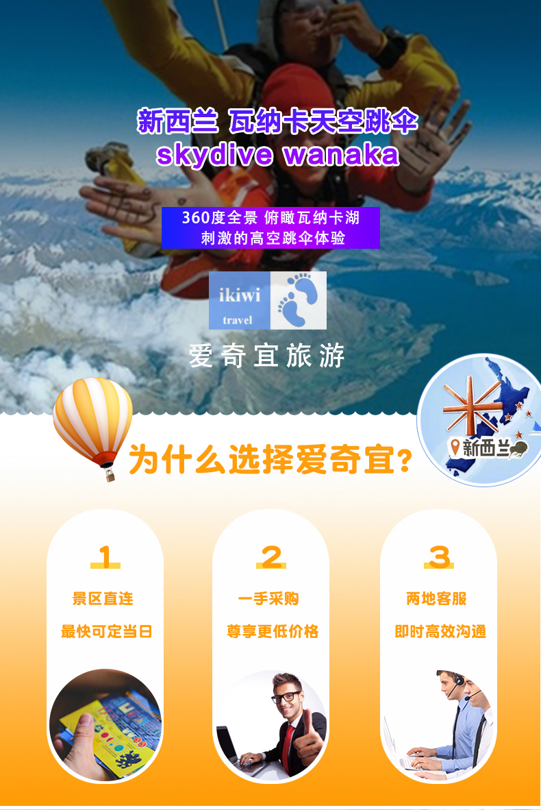 新西兰 瓦纳卡天空跳伞 skydive wanaka 360度全景 俯瞰瓦纳卡湖 可