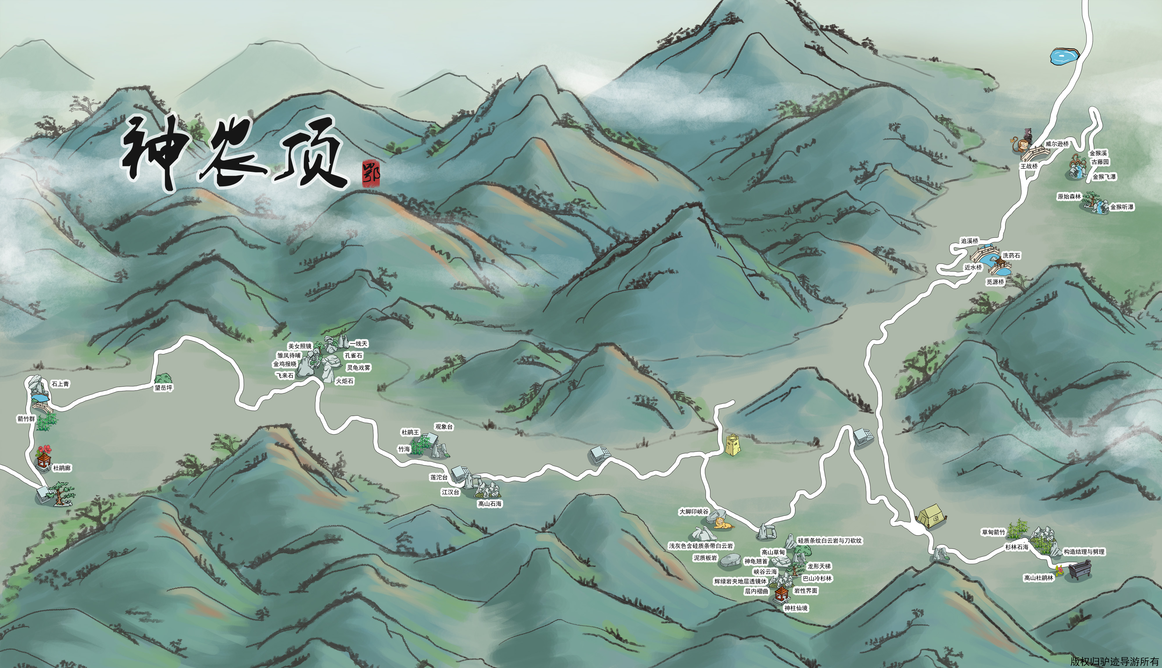 【驴迹导游特色】 ①手绘全景导游图,展现景区全风貌 ②景点列表清晰