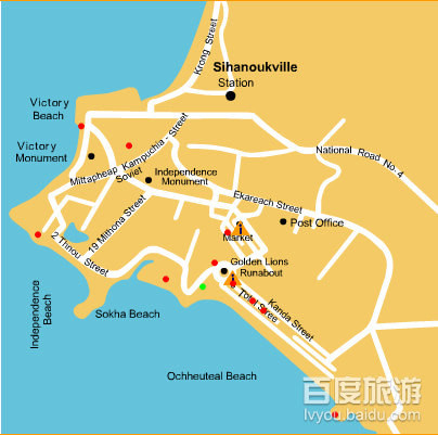 西哈努克地图,我住在victory beach,也是最热闹最成熟的海滩