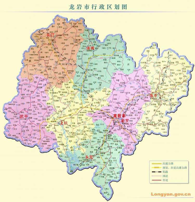 东连漳平市,西接上杭县,北邻连城县,永安市,东南与南靖县交界,西南与