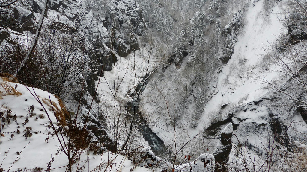 被雪覆盖的大峡谷加上阴天