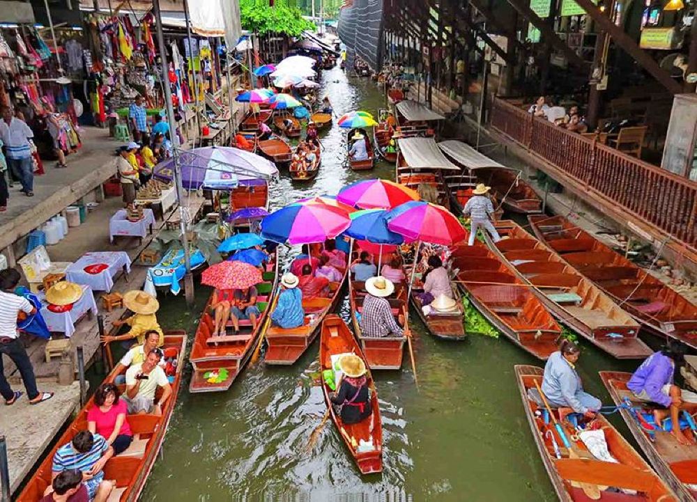 泰国曼谷丹嫩沙多水上集市 安帕瓦水上集市 美功铁道市场一日游【三大