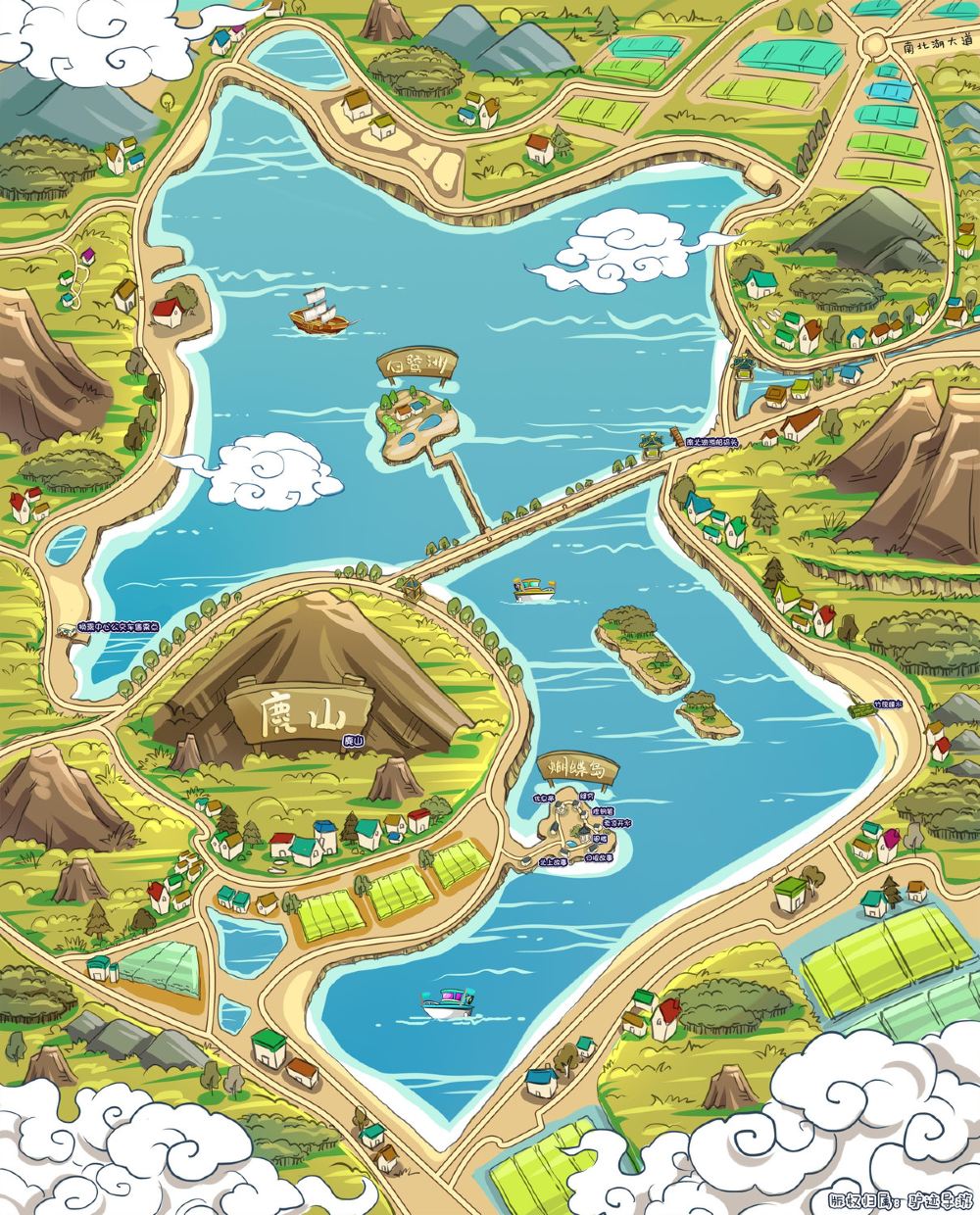 嘉兴南湖地图手绘图片