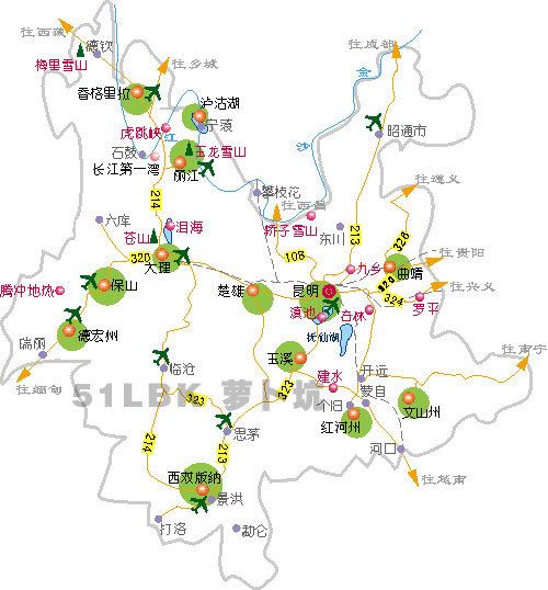 下圖-雲南省行政區劃地圖 下圖-麗江市行政區劃地圖 下圖-雲南省旅遊