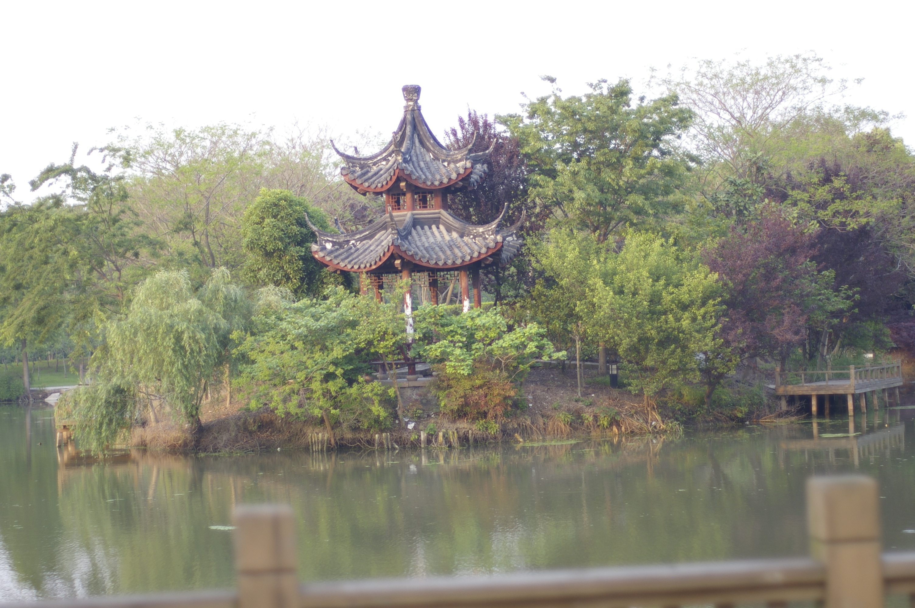 隐匿在湖心小岛中的亭子 上海凯博休闲农庄